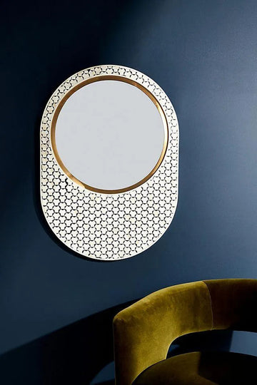 Rose Gold Round Mirror- Jodha Furniture