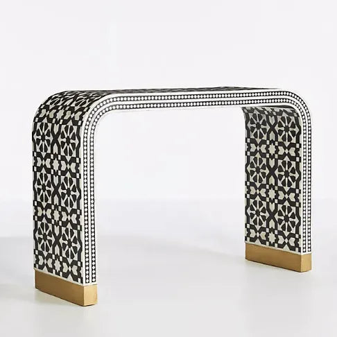 Arabesque Bone Inlay Waterfall Console in Black - Jodha Furniture