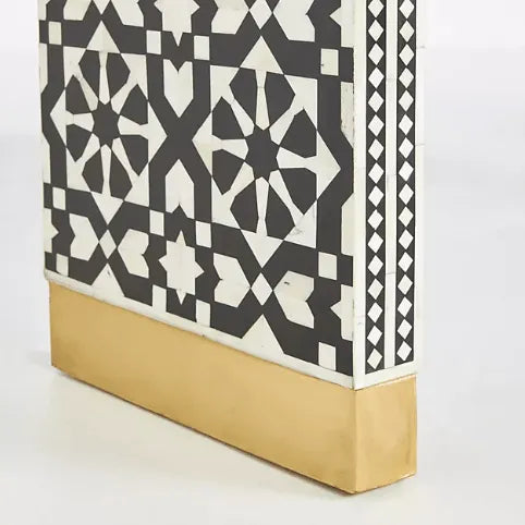 Arabesque Bone Inlay Waterfall Console in Black - Jodha Furniture