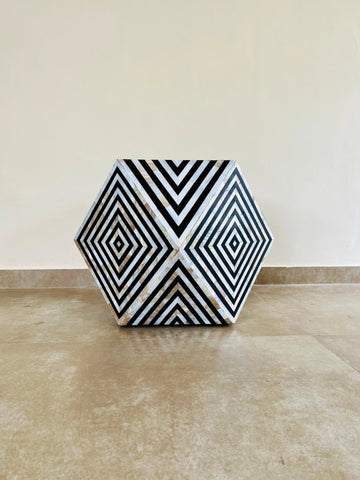 Black Diamond-Shaped Mother of Pearl End Table - Jodha Furniture
