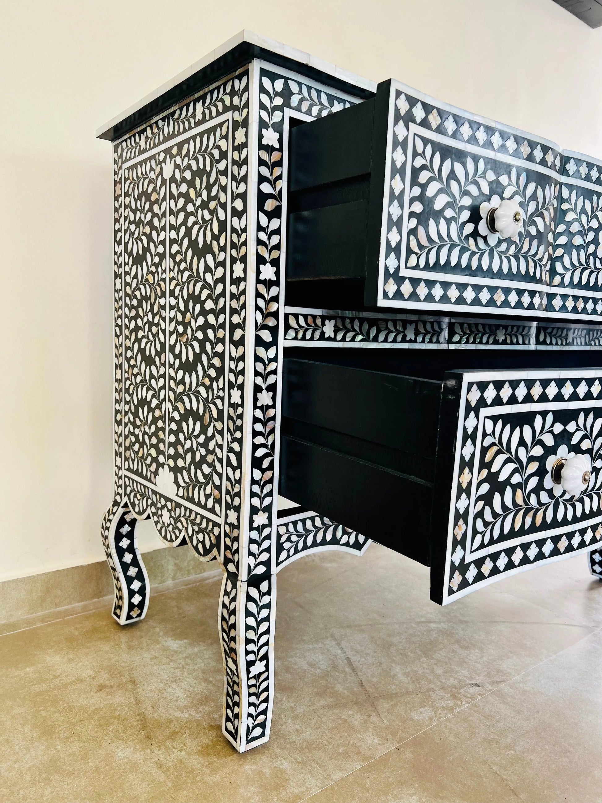 Black Mother of Pearl Iconic French Chest of Drawer - Jodha Furniture