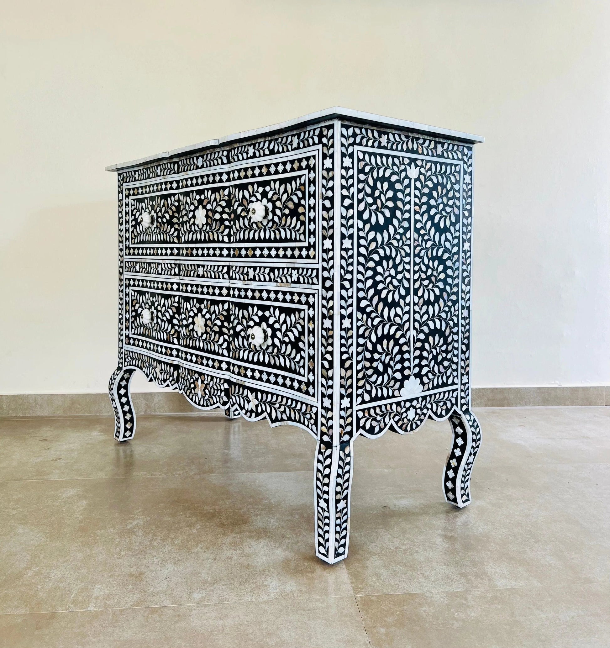 Black Mother of Pearl Iconic French Chest of Drawer - Jodha Furniture