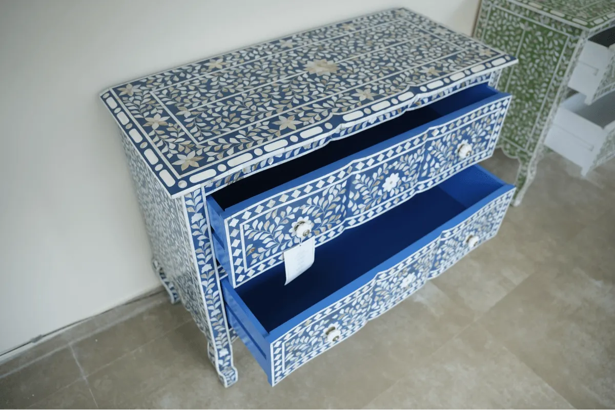 Blue Mother of Pearl Iconic French Chest of Drawer - Jodha Furniture