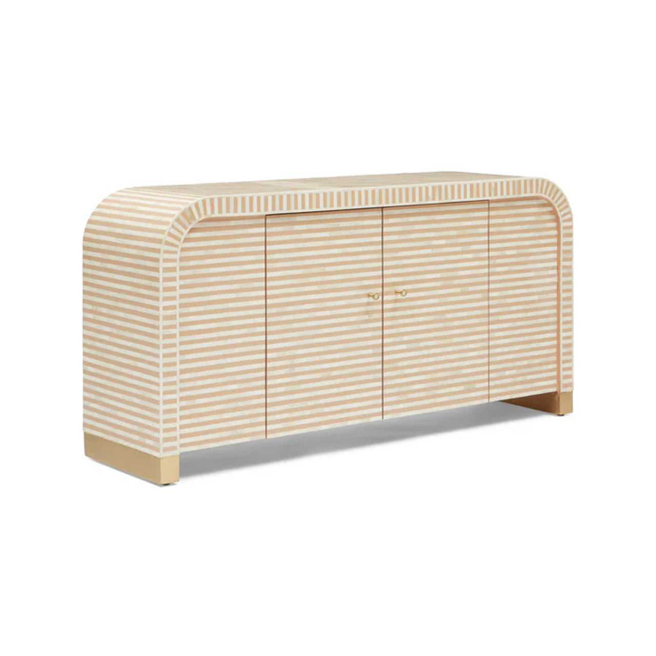 Bone Inlay 2 Door Buffet : Stripe : Apricot - Jodha Furniture