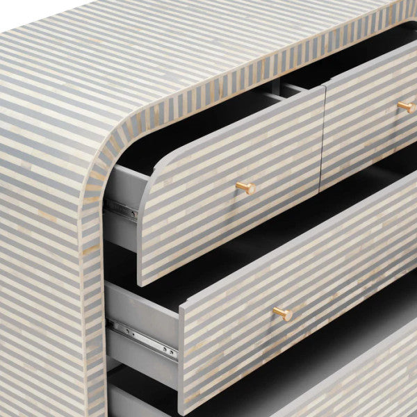Bone Inlay 4 Drawer Chest : Stripe : Grey - Jodha Furniture