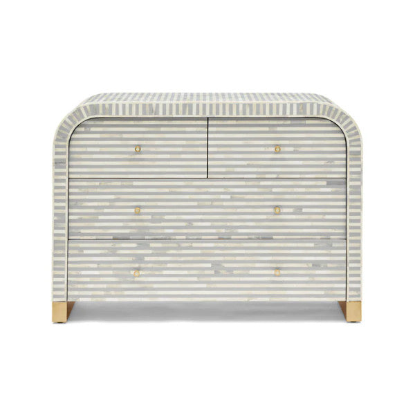 Bone Inlay 4 Drawer Chest : Stripe : Grey - Jodha Furniture
