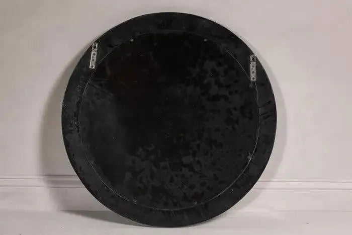 Bone Inlay Black and White Round Wall Mirror with Floral Motifs - Jodha Furniture