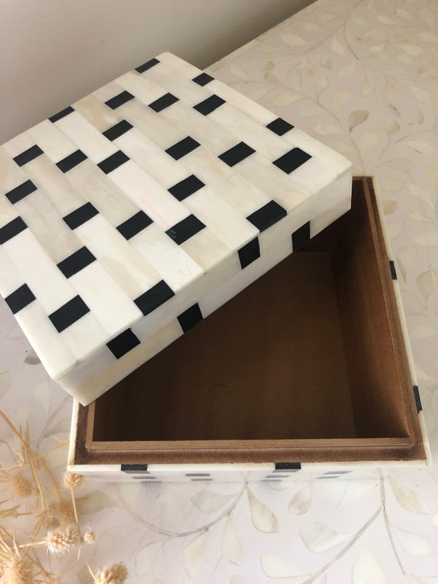 Bone Inlay Box : Squares : Monocrhome - Jodha Furniture