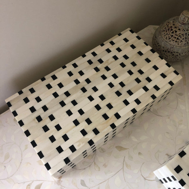 Bone Inlay Box : Squares : Monocrhome - Jodha Furniture