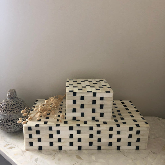 Bone Inlay Box : Squares : Monocrhome - Jodha Furniture