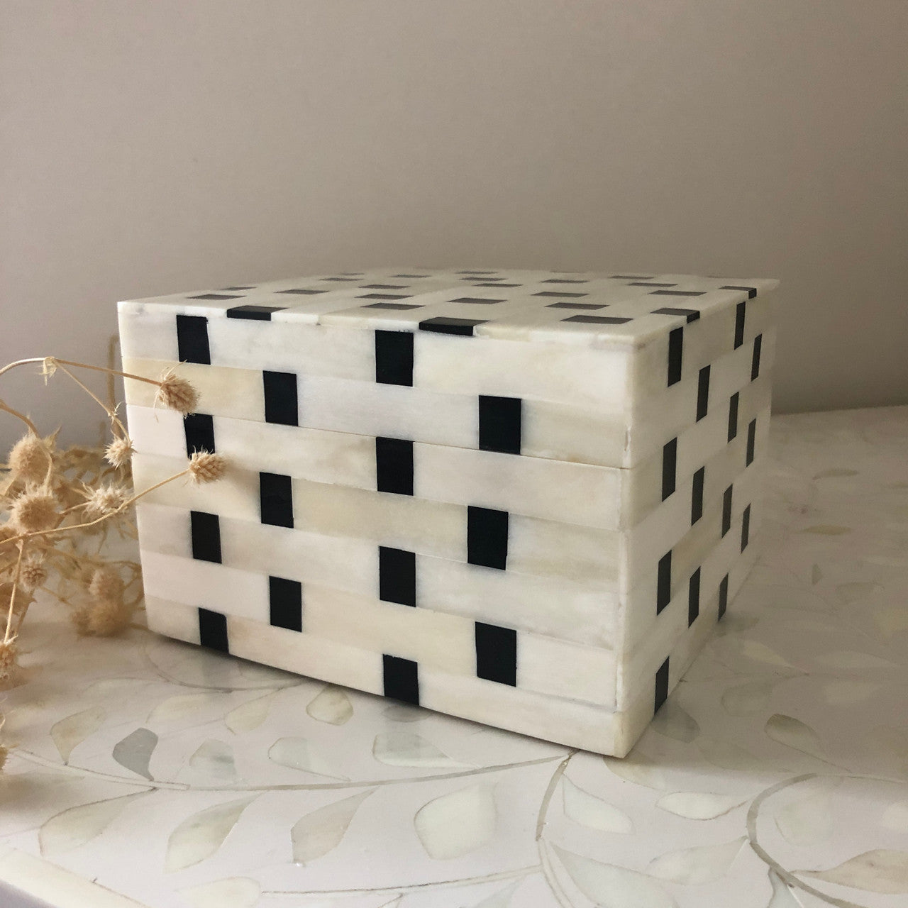 Bone Inlay Box : Squares : Monocrhome - Jodha Furniture