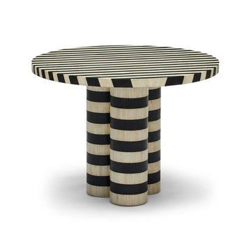 Bone Inlay Dining Table : Stripe : Black & White - Jodha Furniture