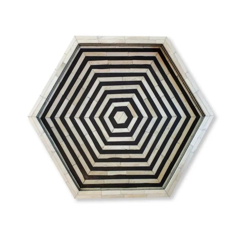 BONE INLAY HEXAGON TRAY - BLACK - Jodha Furniture