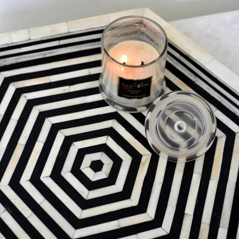 BONE INLAY HEXAGON TRAY - BLACK - Jodha Furniture