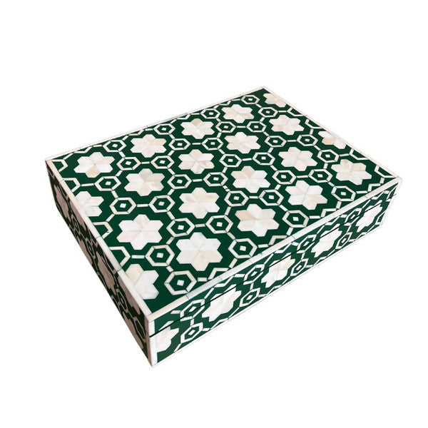 Bone Inlay Large Box : Hexafloral : Green - Jodha Furniture