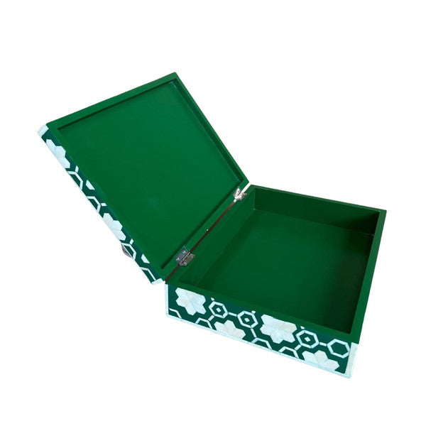 Bone Inlay Large Box : Hexafloral : Green - Jodha Furniture