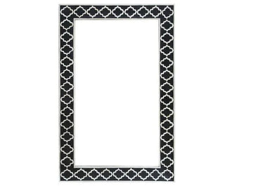 Bone Inlay Moroccan Rectangle Wall Mirror - Black - Jodha Furniture