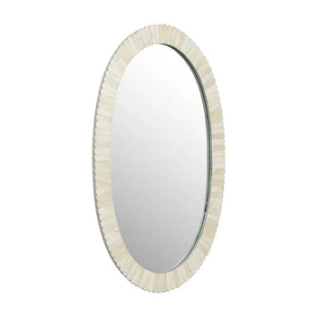 Bone Inlay Oval Mirror : Seashell : White - Jodha Furniture