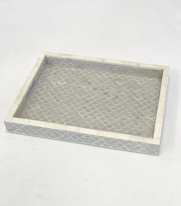 Bone Inlay Rectangular Tray : Scallop : Grey - Jodha Furniture