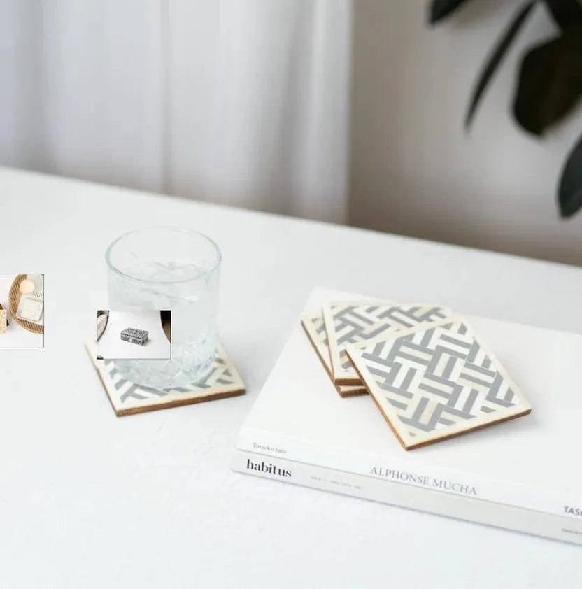 Bone Inlay Stripe Coasters Set - Jodha Furniture