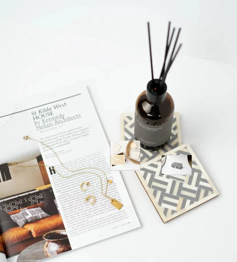 Bone Inlay Stripe Coasters Set - Jodha Furniture