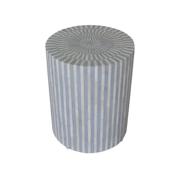 Bone Inlay Stripe Side Table in Grey - Jodha Furniture