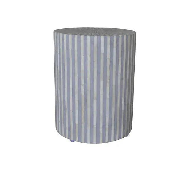 Bone Inlay Stripe Side Table in Grey - Jodha Furniture