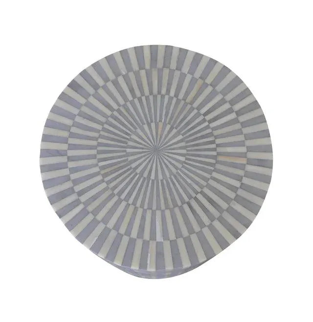 Bone Inlay Stripe Side Table in Grey - Jodha Furniture