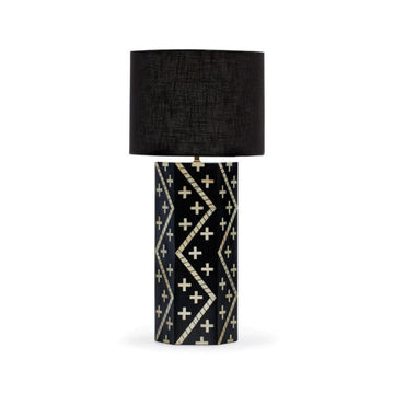 Bone Inlay Table Lamp : Crosses : Black & White - Jodha Furniture