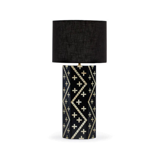 Bone Inlay Table Lamp : Crosses : Black & White - Jodha Furniture