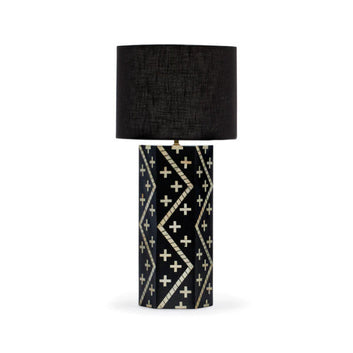 Bone Inlay Table Lamp : Crosses : Black & White - Jodha Furniture