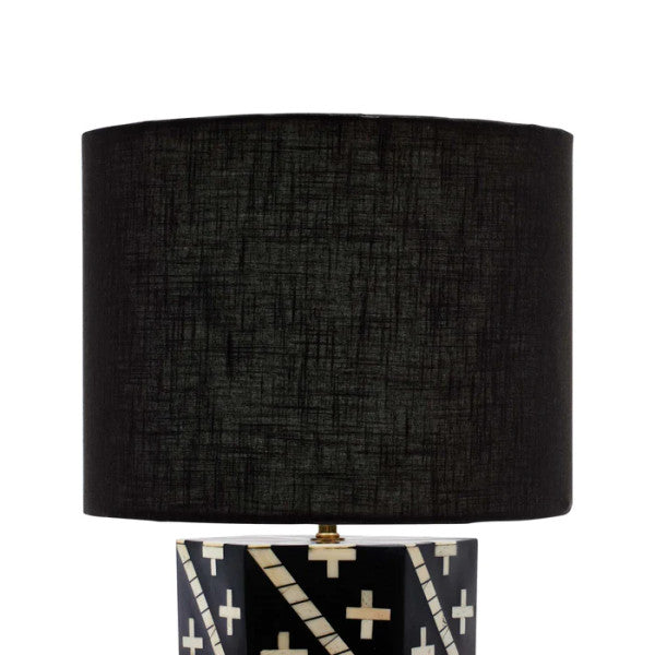 Bone Inlay Table Lamp : Crosses : Black & White - Jodha Furniture