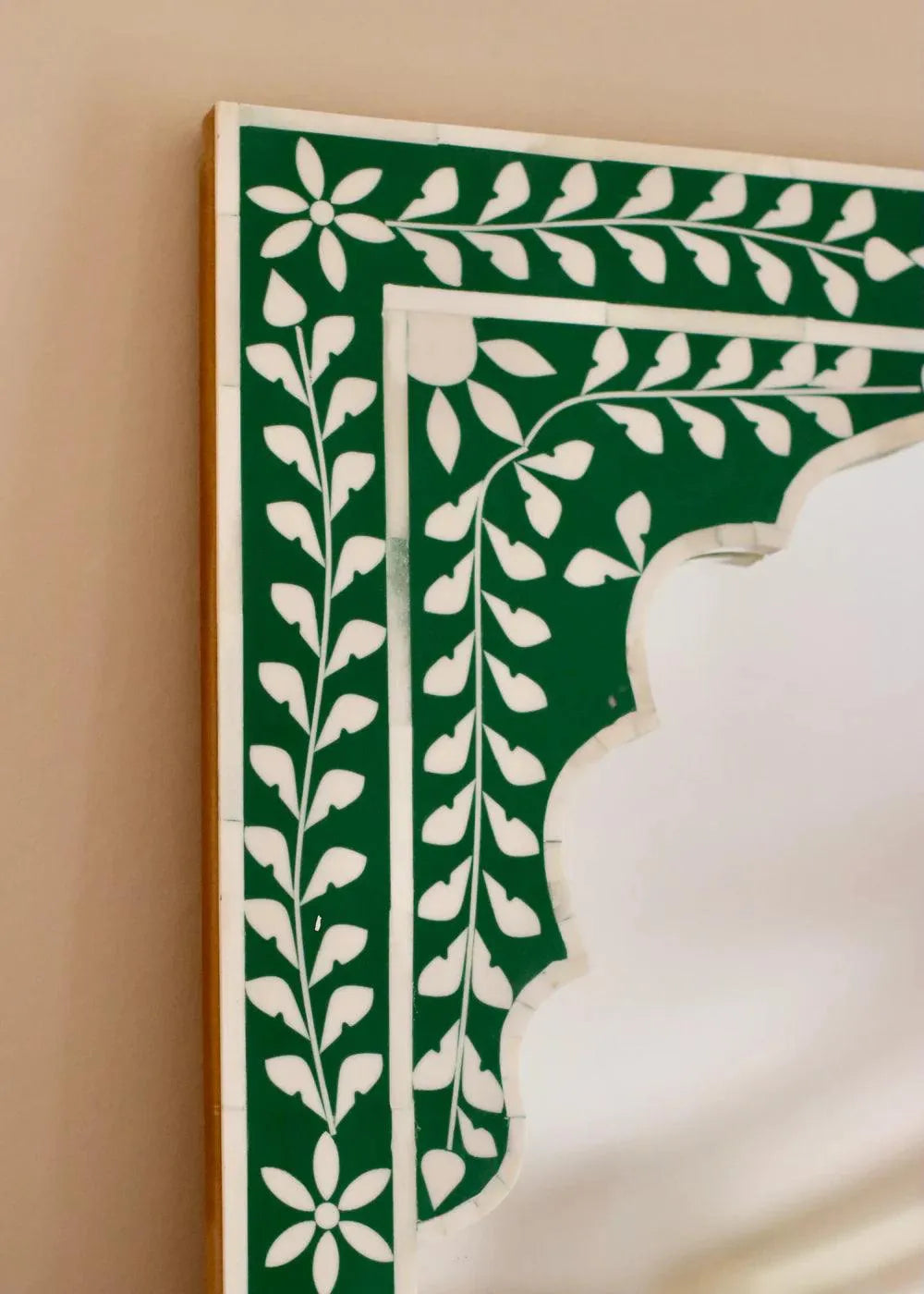 Bone Inlay Wall Mirror - Green - Jodha Furniture