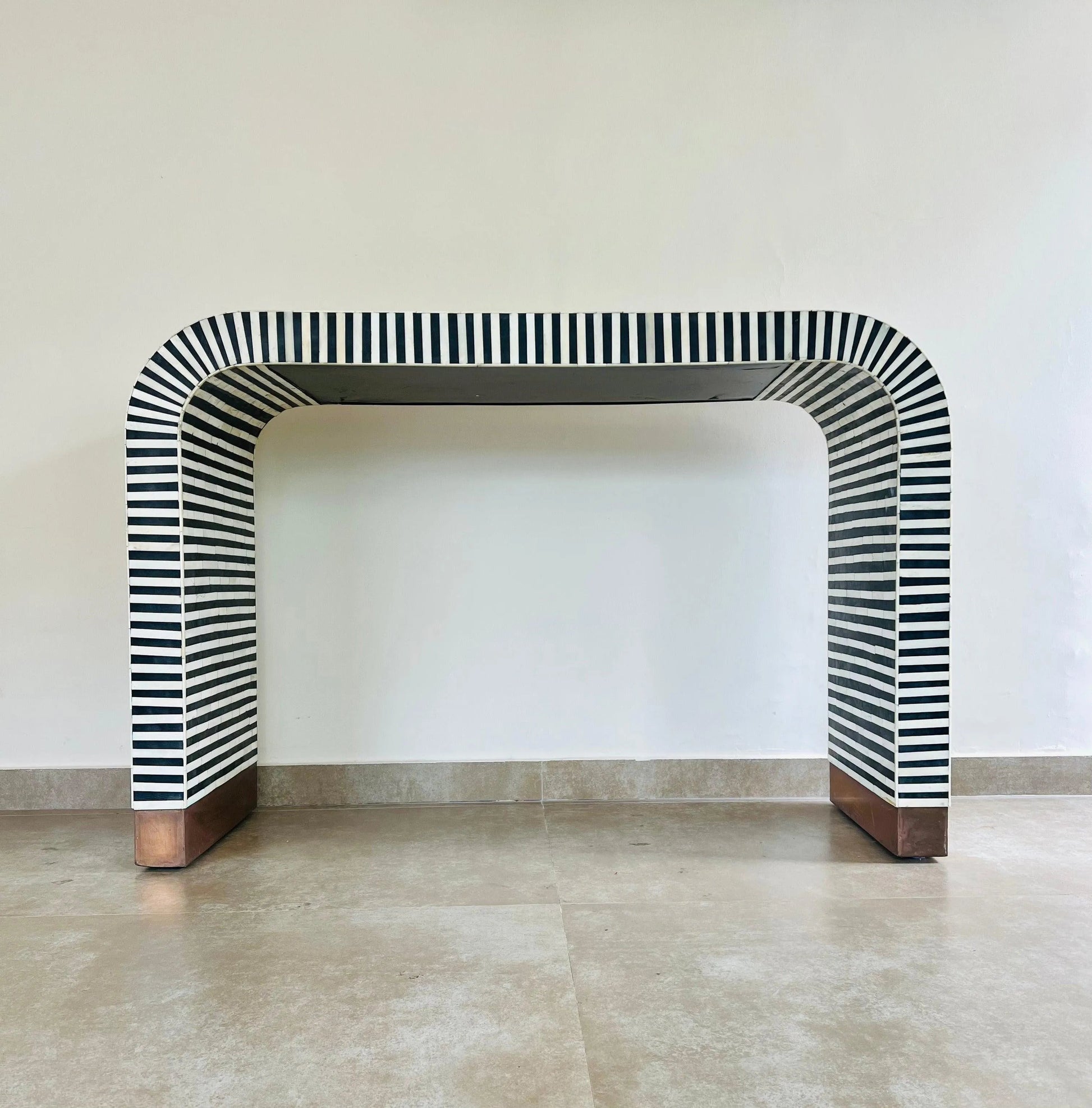 Bone Inlay waterfall Console in Black - Jodha Furniture