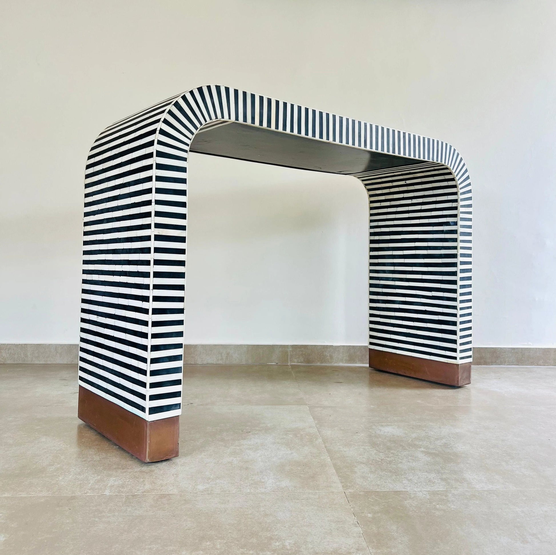 Bone Inlay waterfall Console in Black - Jodha Furniture