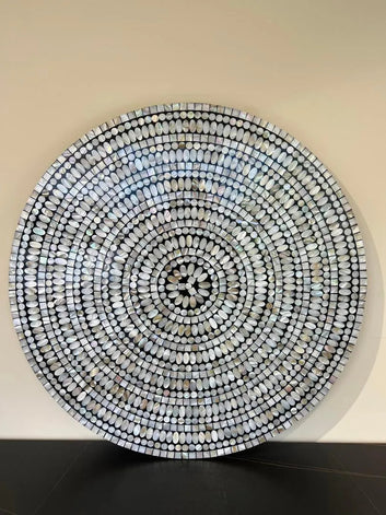 Celestial Harmony: Handcrafted Round Mother of Pearl Wall Art by Jodha - Jodha Furniture