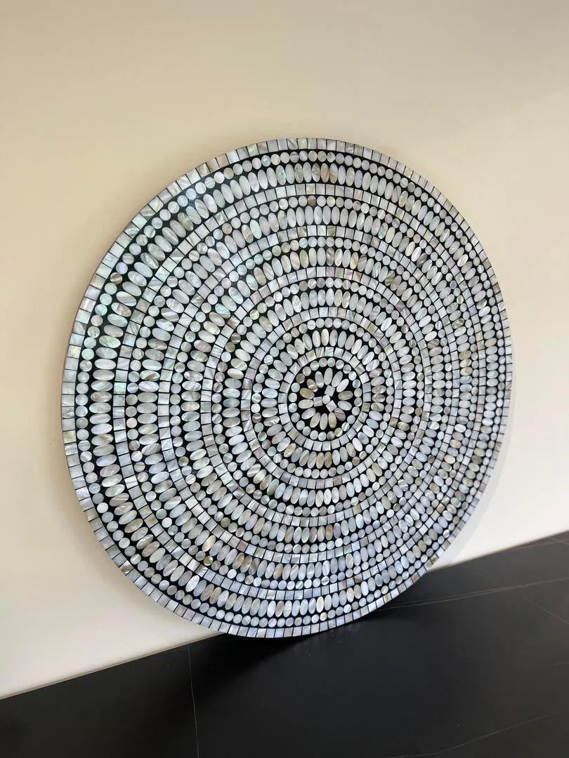 Celestial Harmony: Handcrafted Round Mother of Pearl Wall Art by Jodha - Jodha Furniture