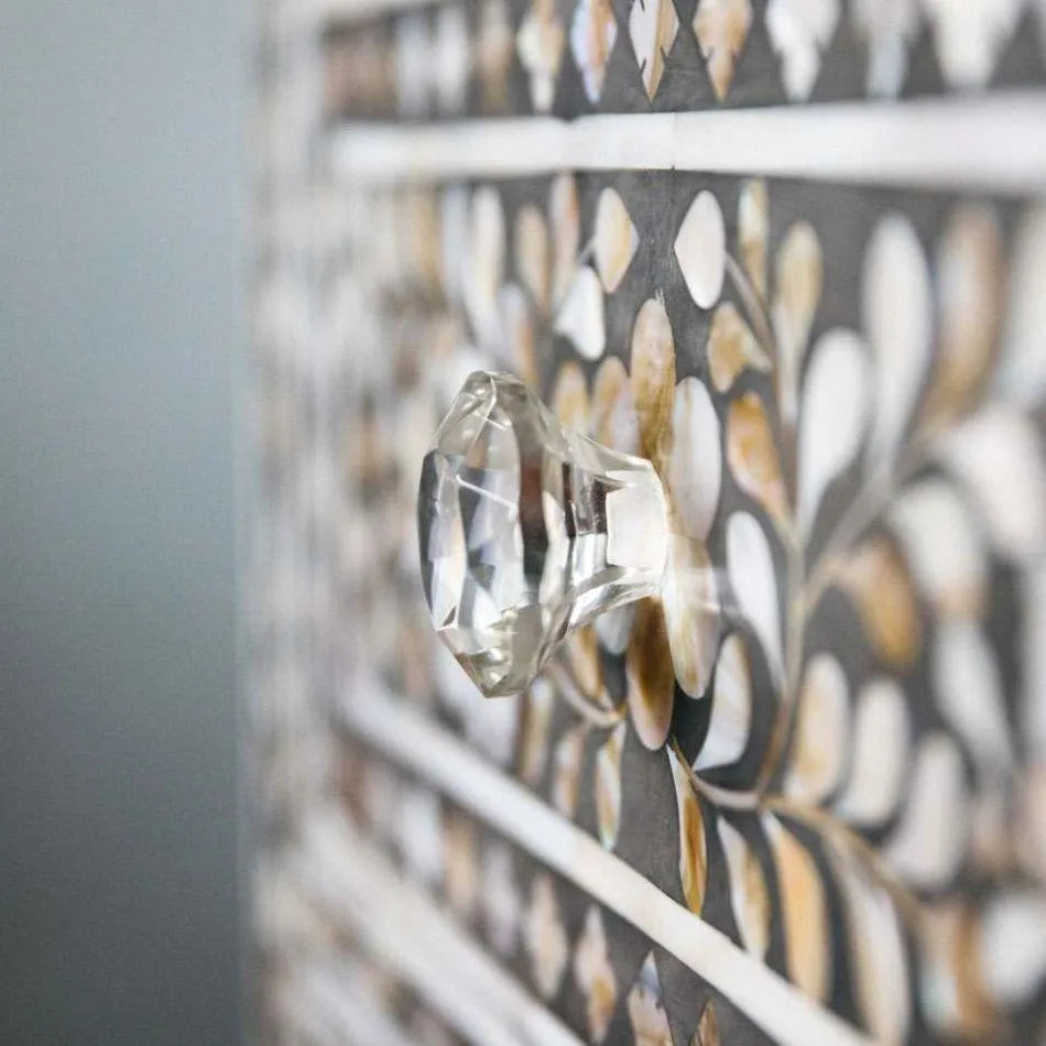 Classic Grey Mother of Pearl Chest of Drawers - Jodha Furniture