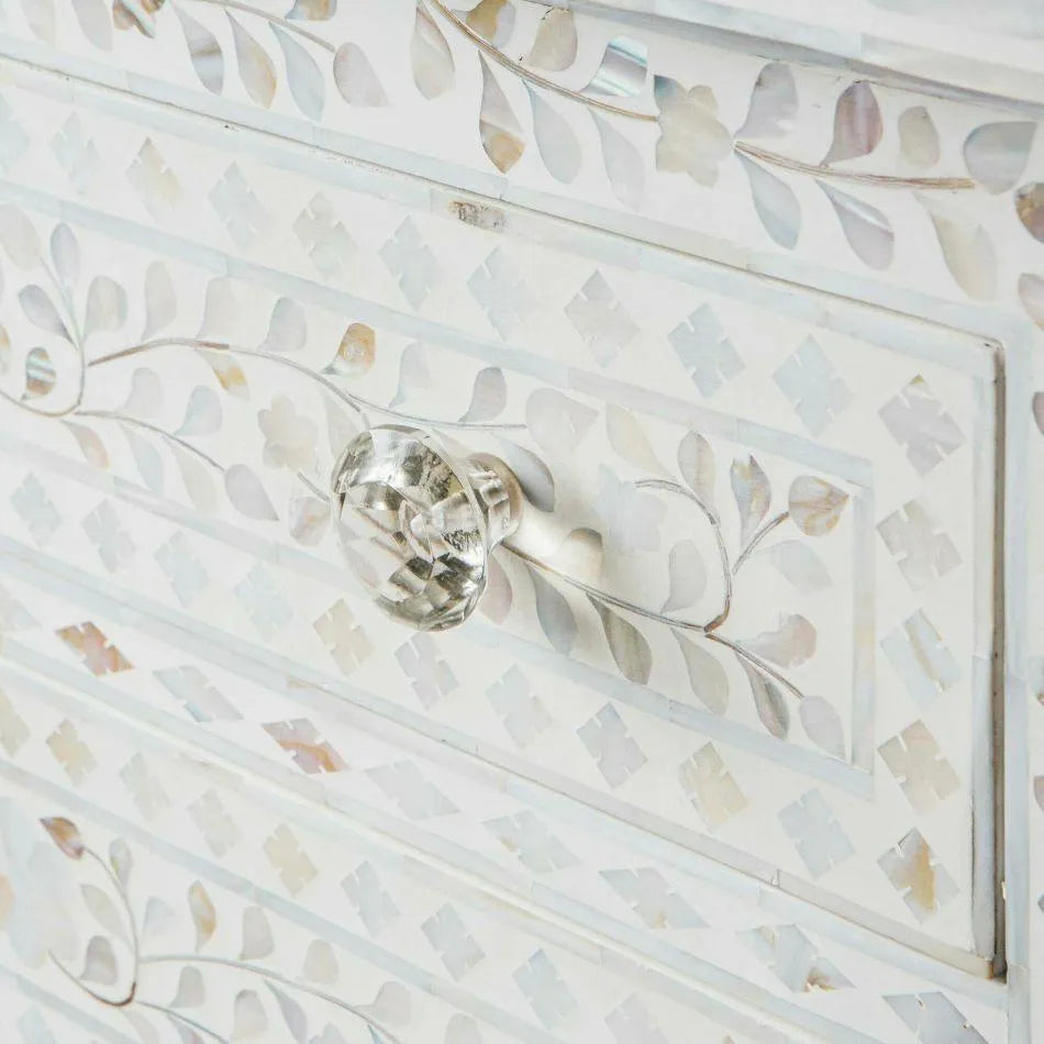 Classic White Mother of Pearl Large Bedside Table - Jodha Furniture