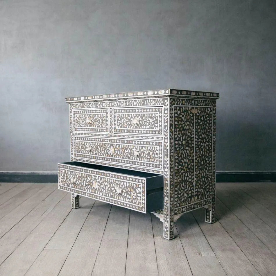 Contemporary Alaya Cabinet with Pearl Detailing - Jodha Furniture