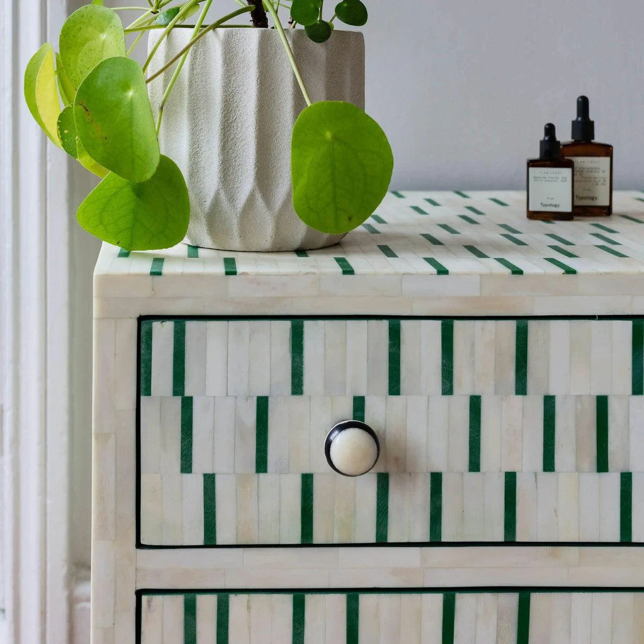 Dash Bone Inlay Bedside Table - Jodha Furniture