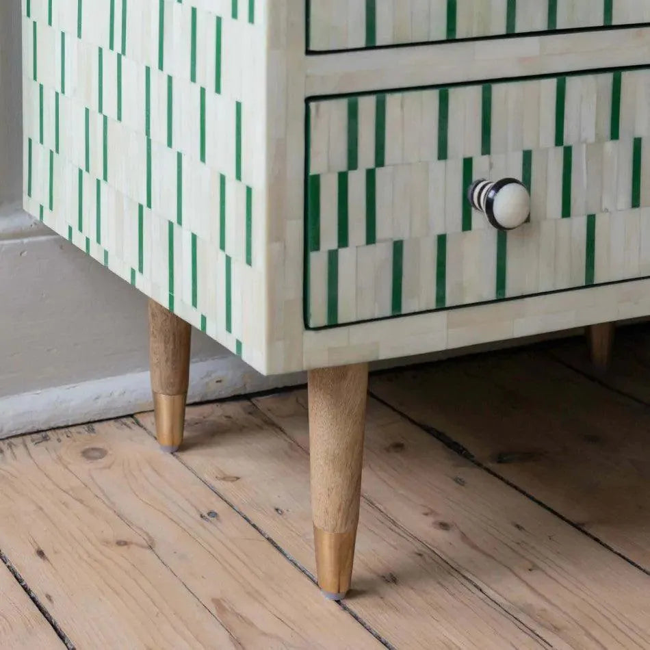 Dash Bone Inlay Bedside Table - Jodha Furniture