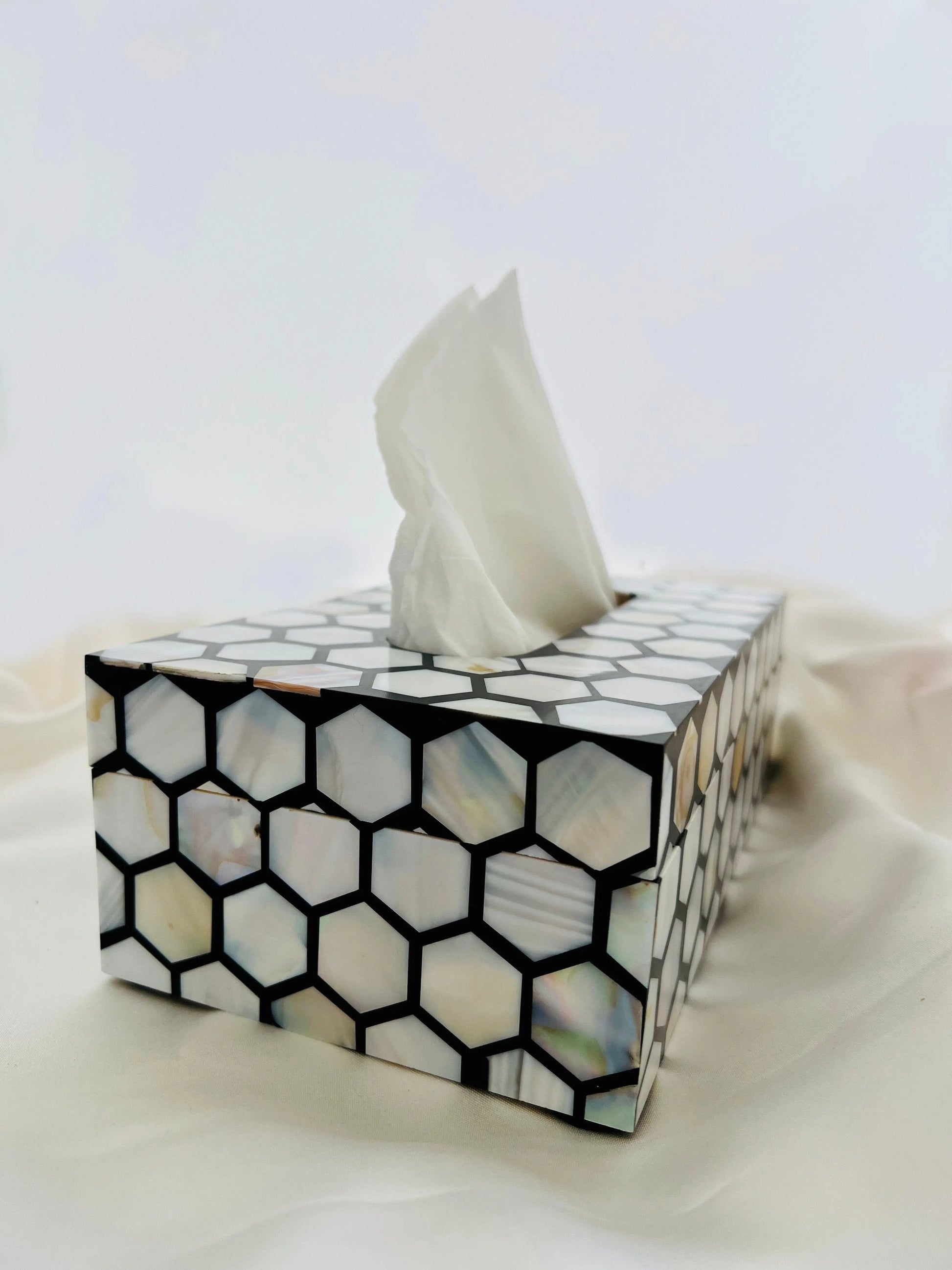 Ebony Pearl Hexagon Tissue Box - Jodha Furniture