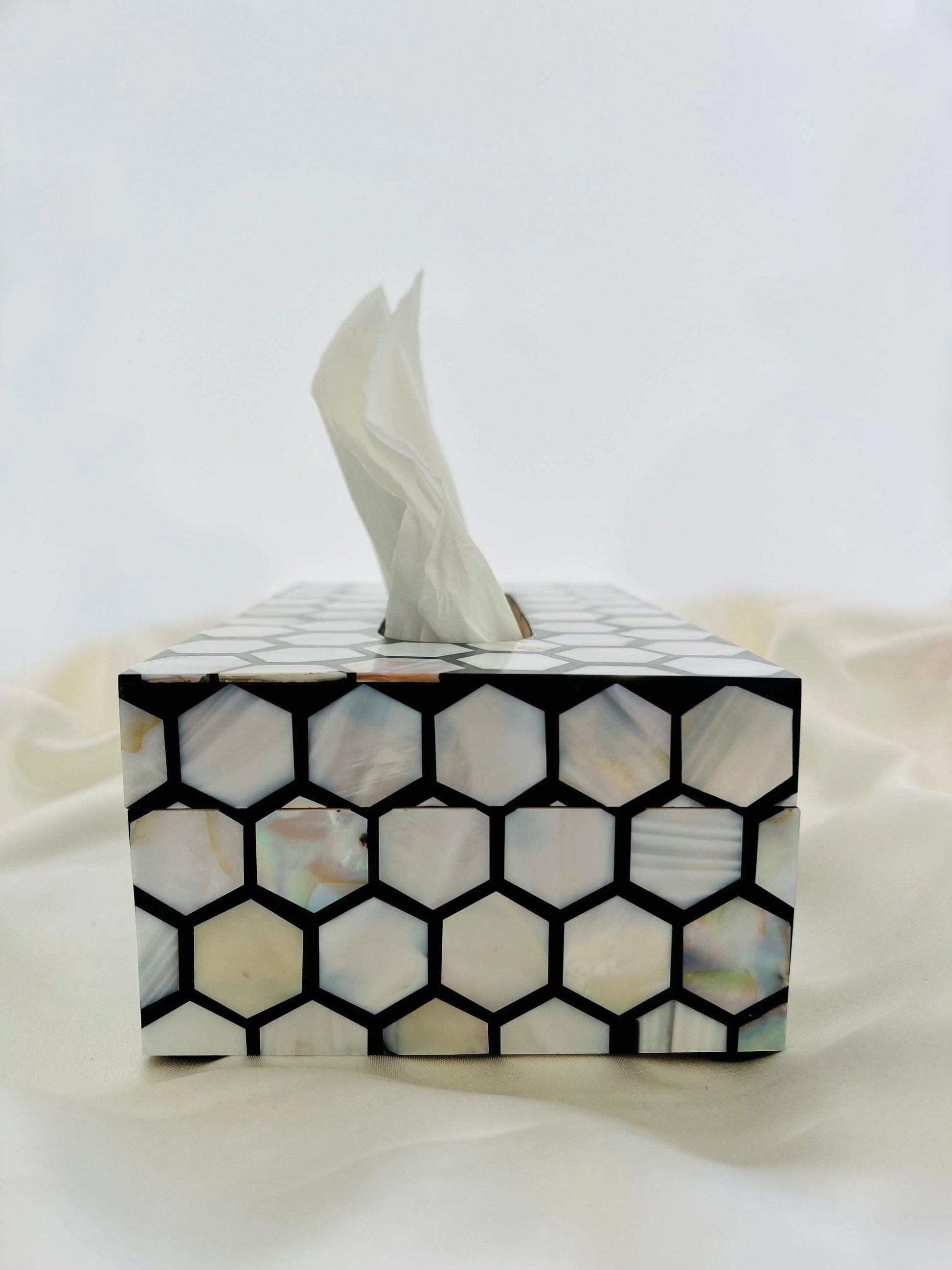 Ebony Pearl Hexagon Tissue Box - Jodha Furniture