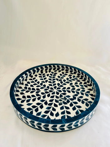 Elegant Bone Inlay Leaf Design Tray - Jodha Furniture