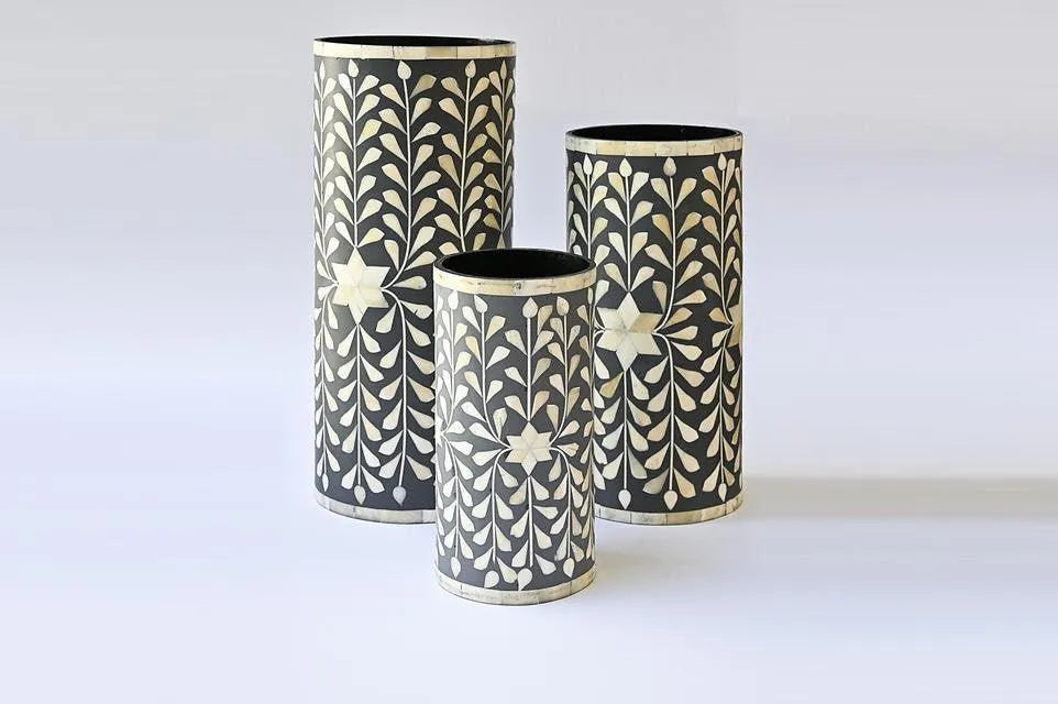 Exquisite Floral Black Planter - Jodha Furniture