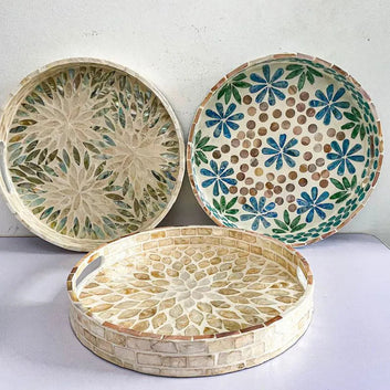 Floral Delight Decorative Tray (Set Of 3) - Jodha Furniture