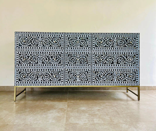 Floral Pattern Mother Of Pearl Sideboard - Jodha Furniture