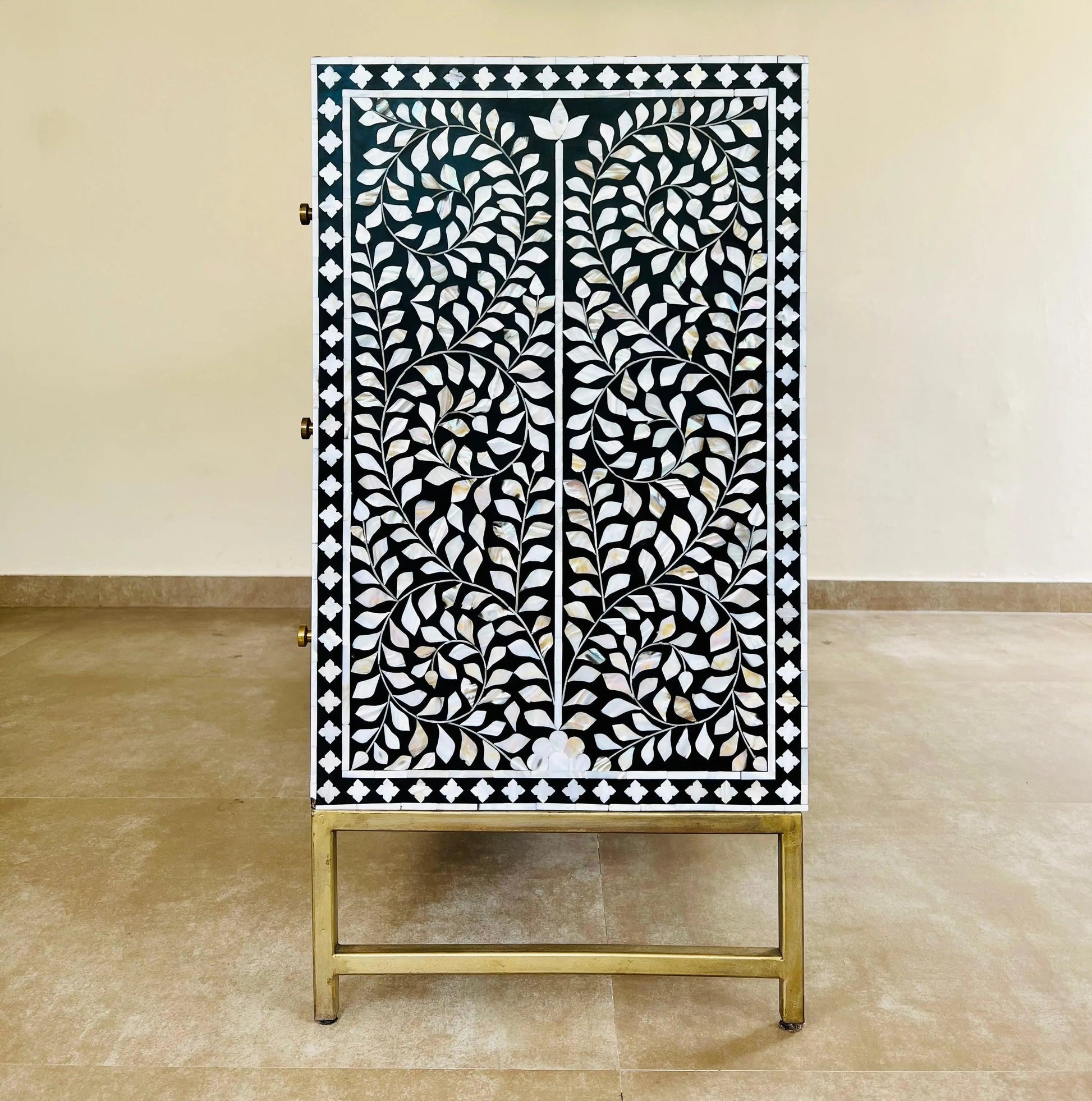 Floral Pattern Mother Of Pearl Sideboard - Jodha Furniture