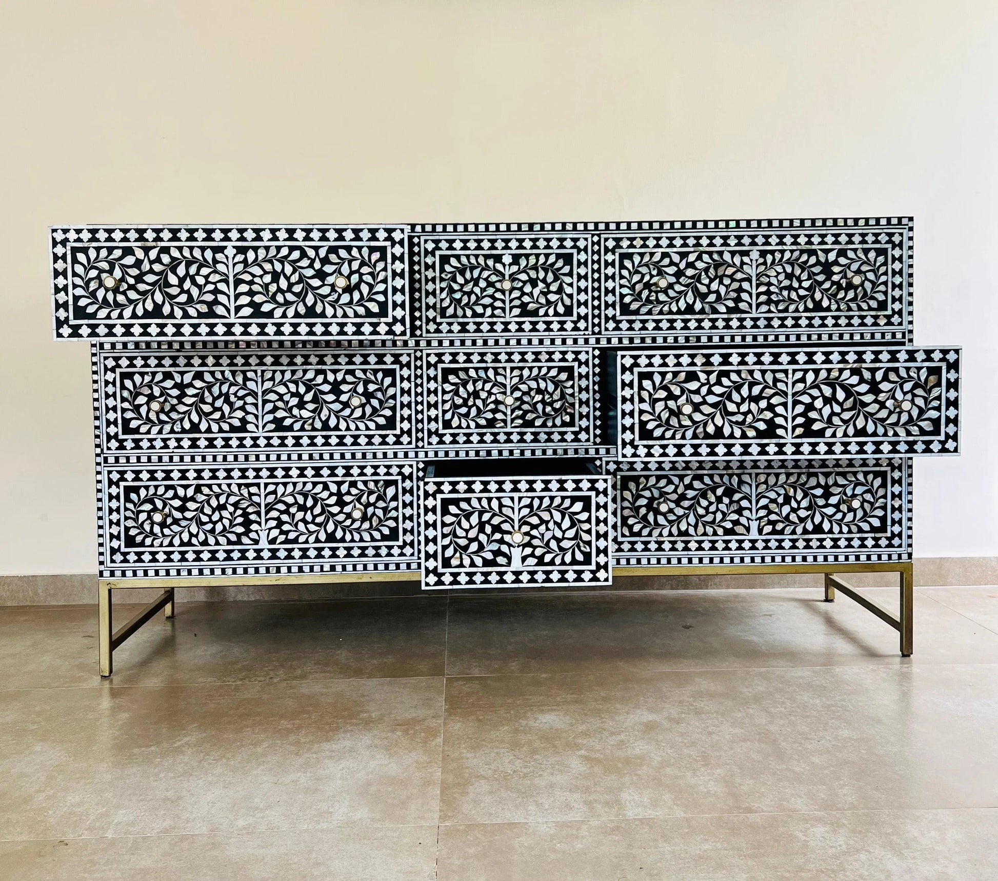 Floral Pattern Mother Of Pearl Sideboard - Jodha Furniture